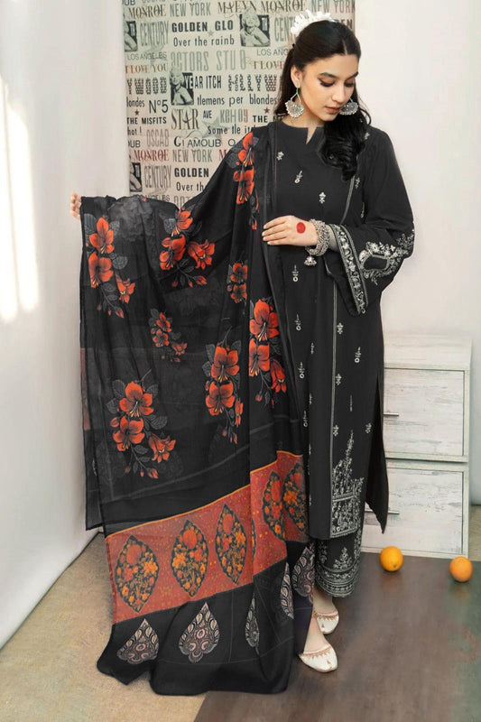 URGE AIRJET DHANAK 3PC PURPLE EMBROIDERED SUIT WITH PRINTED SHAWL