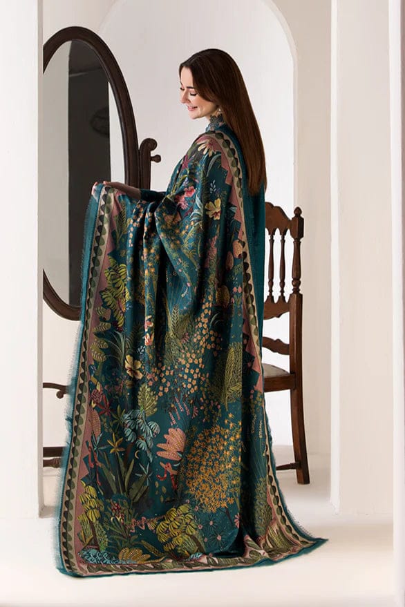 ZARA SHAHJAHAN 3PC (PREMIUM DHANAK) GREEN WITH PRINTED SHAWL