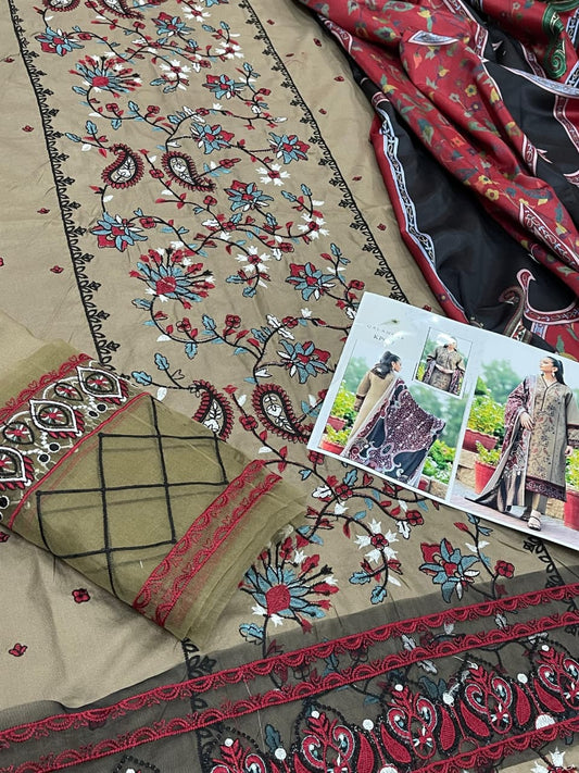 COCO BY ZARA SHAHJAHAN + IZNIK 3PC (PREMIUM DHANAK) MUSTARD WITH PRINTED SHAWL