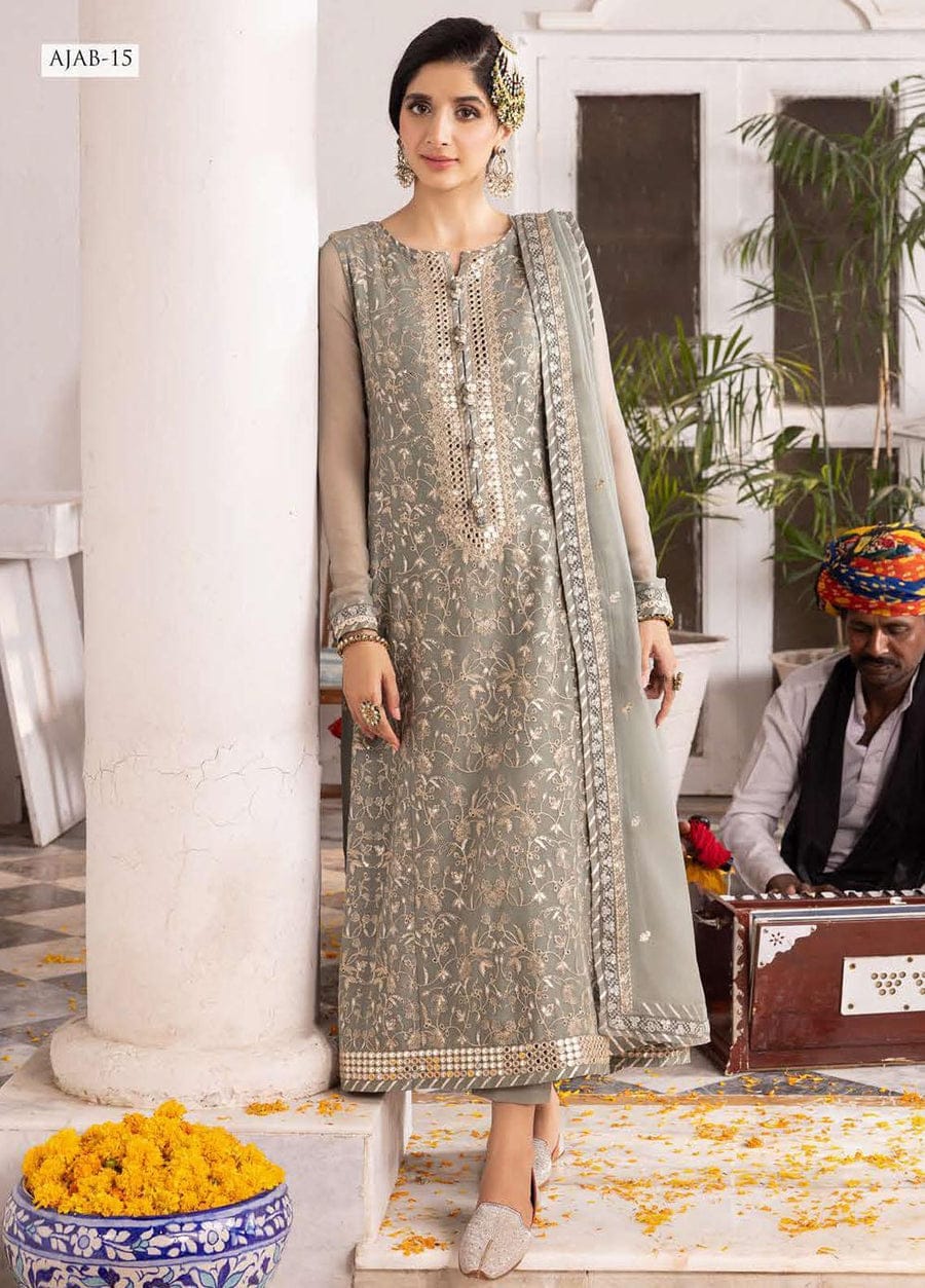 URGE AIRJET DHANAK 3PC EMBROIDERED SUIT WITH PRINTED SHAWL