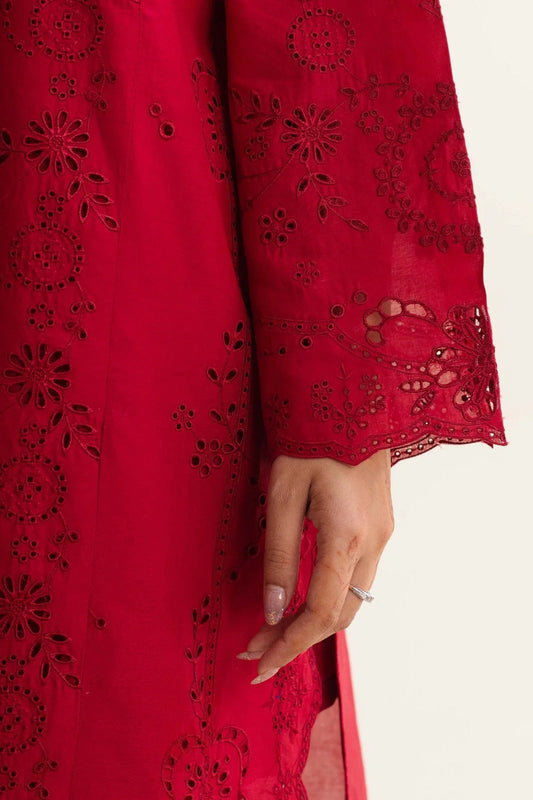 COCO BY ZARA SHAHJAHAN + IZNIK 3PC (PREMIUM DHANAK) RED WITH PRINTED SHAWL