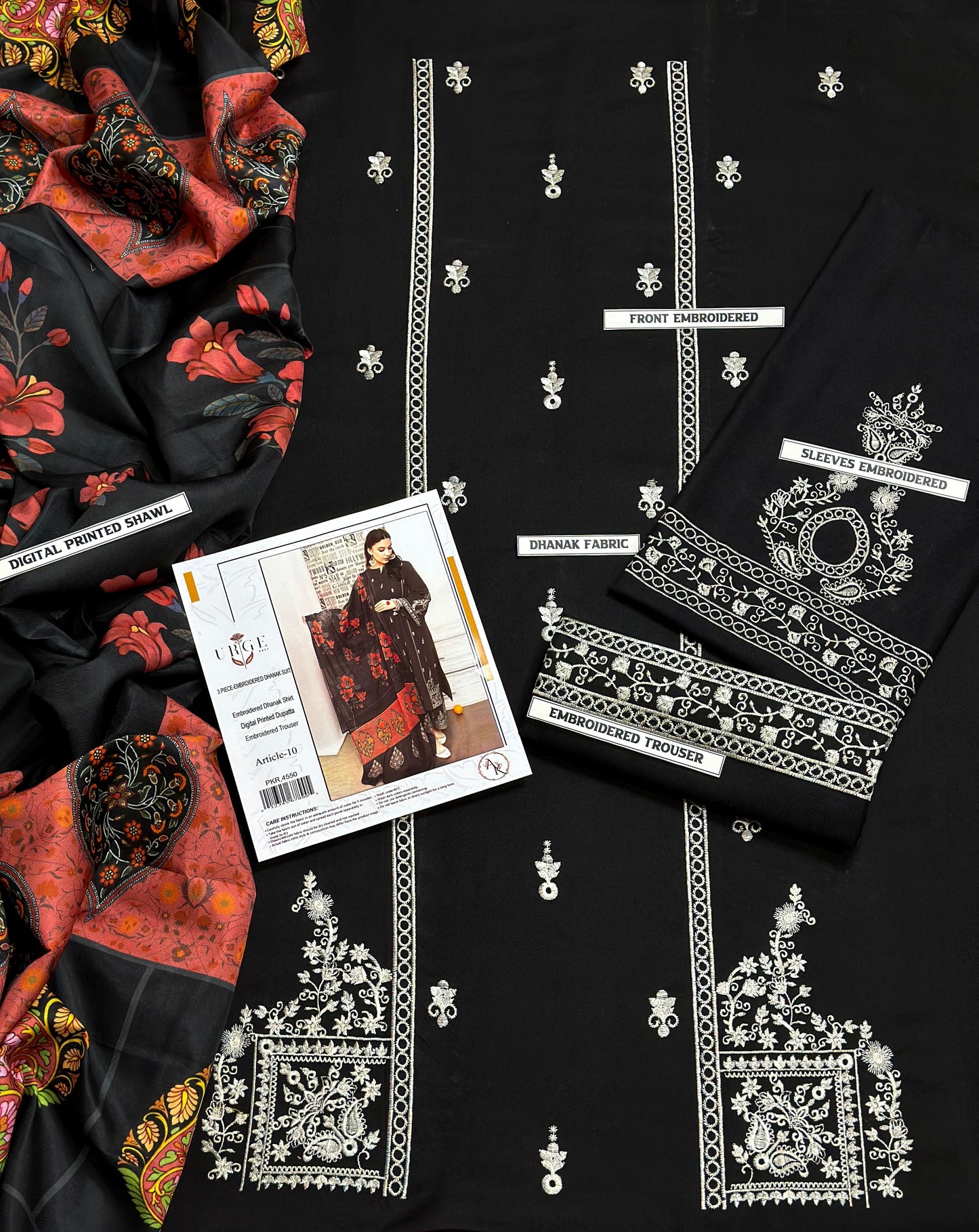 URGE AIRJET DHANAK 3PC PURPLE EMBROIDERED SUIT WITH PRINTED SHAWL