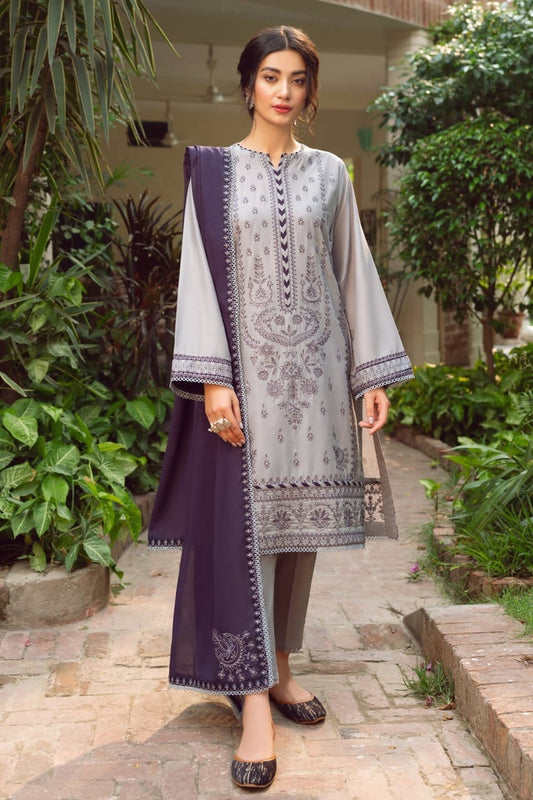 URGE AIRJET DHANAK 3PC LIGHT PURPLE EMBROIDERED SUIT WITH PRINTED SHAWL