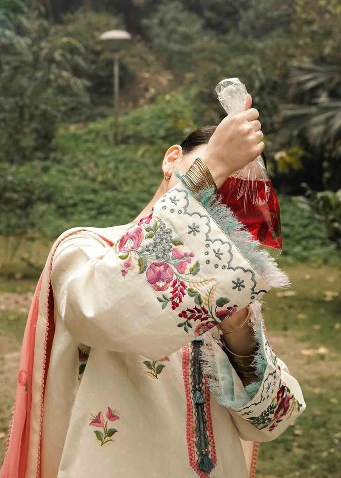 COCO BY ZARA SHAHJAHAN + IZNIK 3PC (PREMIUM DHANAK) CREAM WITH PRINTED SHAWL