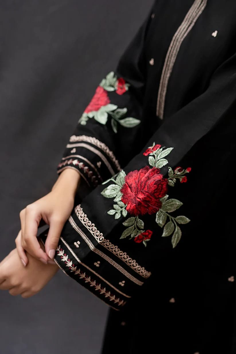 URGE AIRJET DHANAK 3PC BLACK EMBROIDERED SUIT