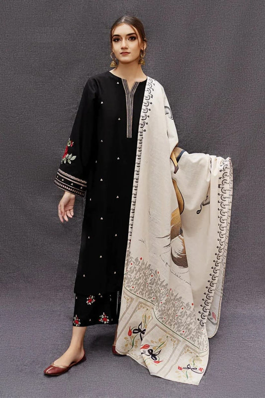 URGE AIRJET DHANAK 3PC BLACK EMBROIDERED SUIT