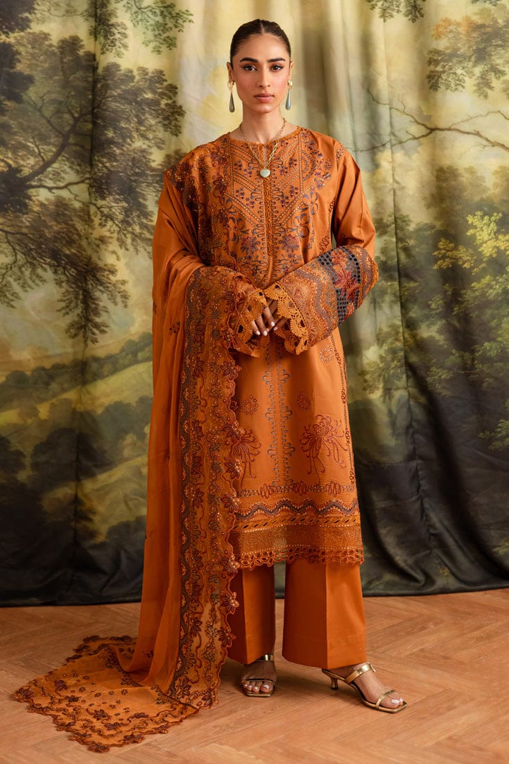 URGE AIRJET DHANAK 3PC ORANGE EMBROIDERED SUIT WITH PRINTED SHAWL