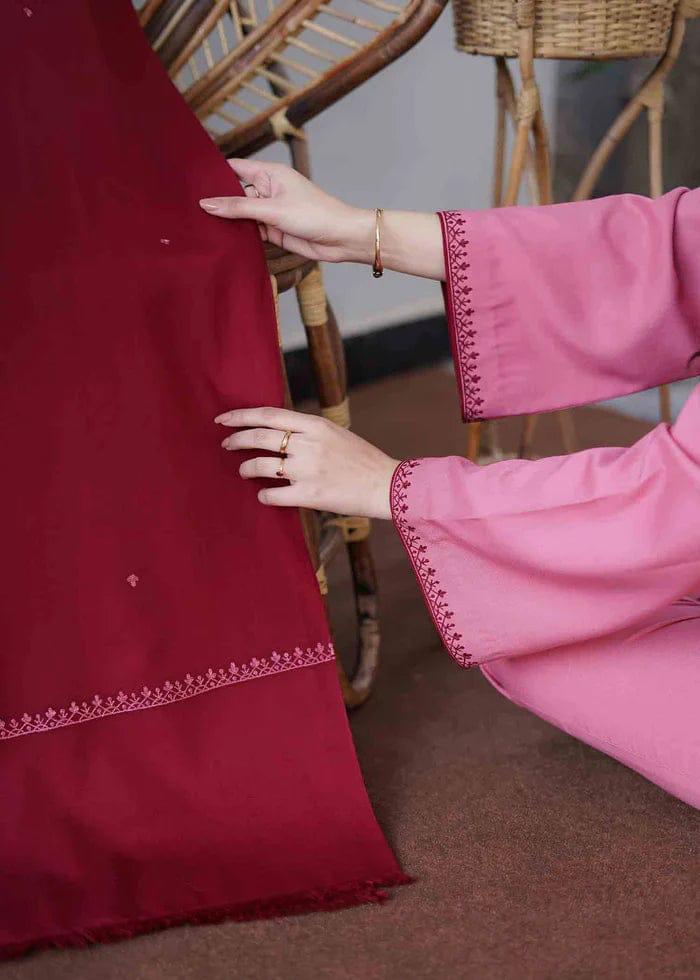 URGE AIRJET DHANAK 3PC PINK EMBROIDERED SUIT WITH PRINTED SHAWL