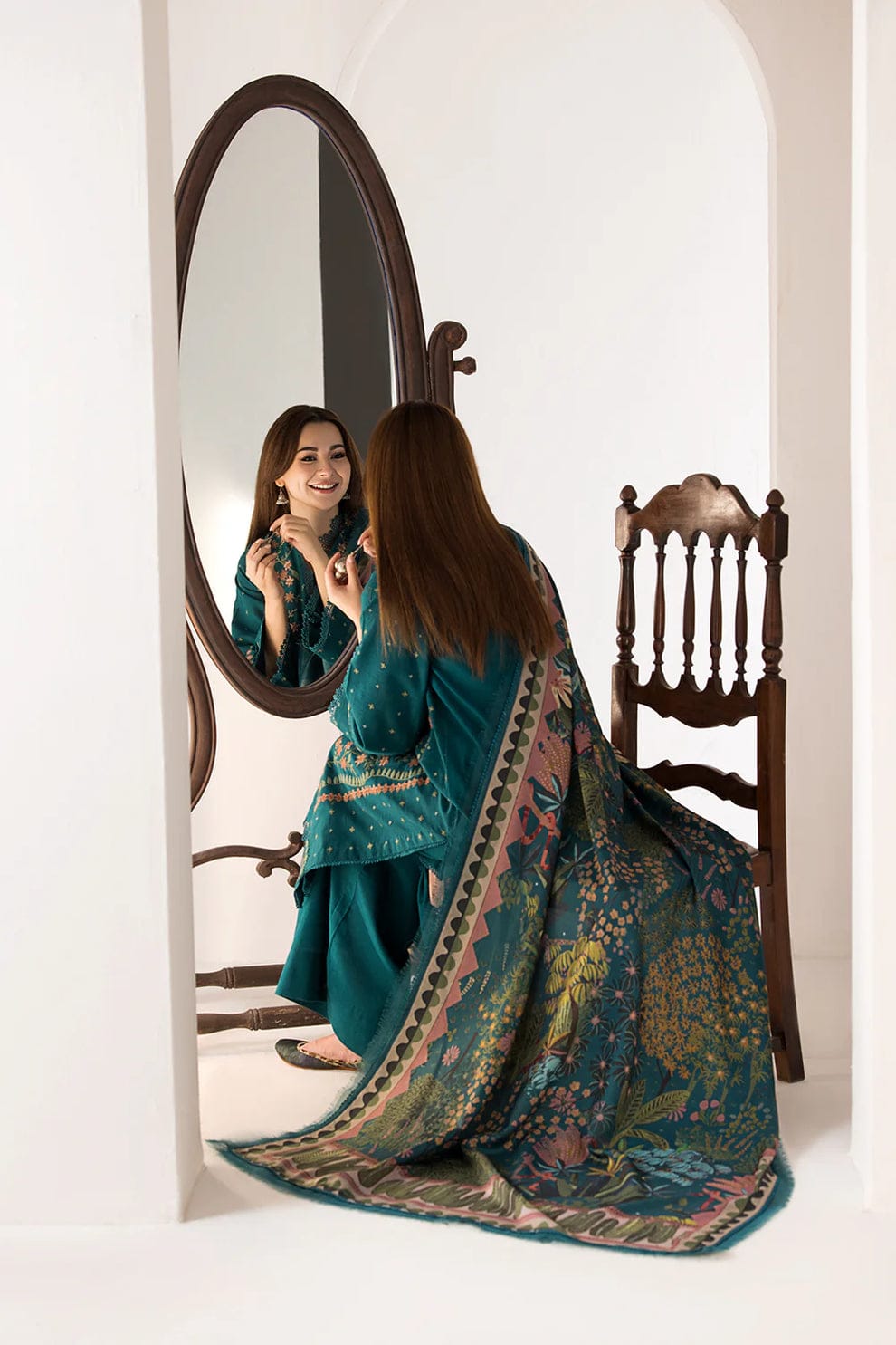 ZARA SHAHJAHAN 3PC (PREMIUM DHANAK) GREEN WITH PRINTED SHAWL