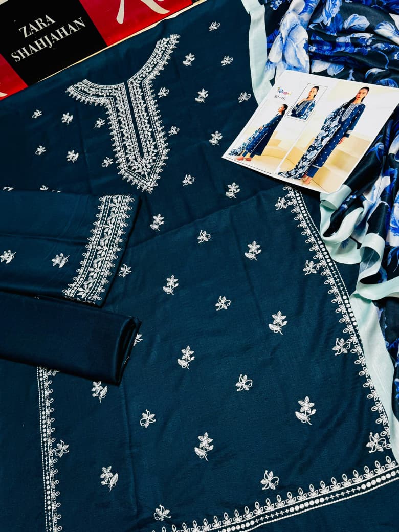 URGE AIRJET DHANAK 3PC PURPLE EMBROIDERED SUIT WITH PRINTED SHAWL