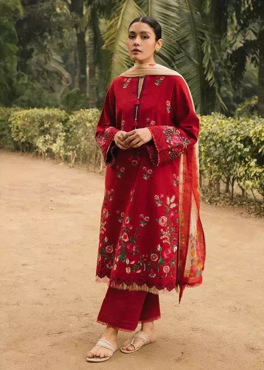 COCO BY ZARA SHAHJAHAN + IZNIK 3PC (PREMIUM DHANAK) MAROON WITH PRINTED SHAWL