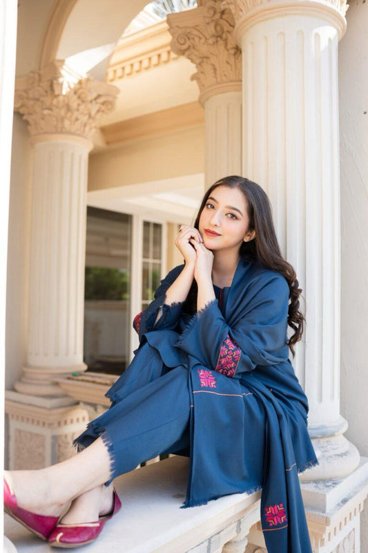 URGE AIRJET DHANAK 3PC BLUE EMBROIDERED SUIT
