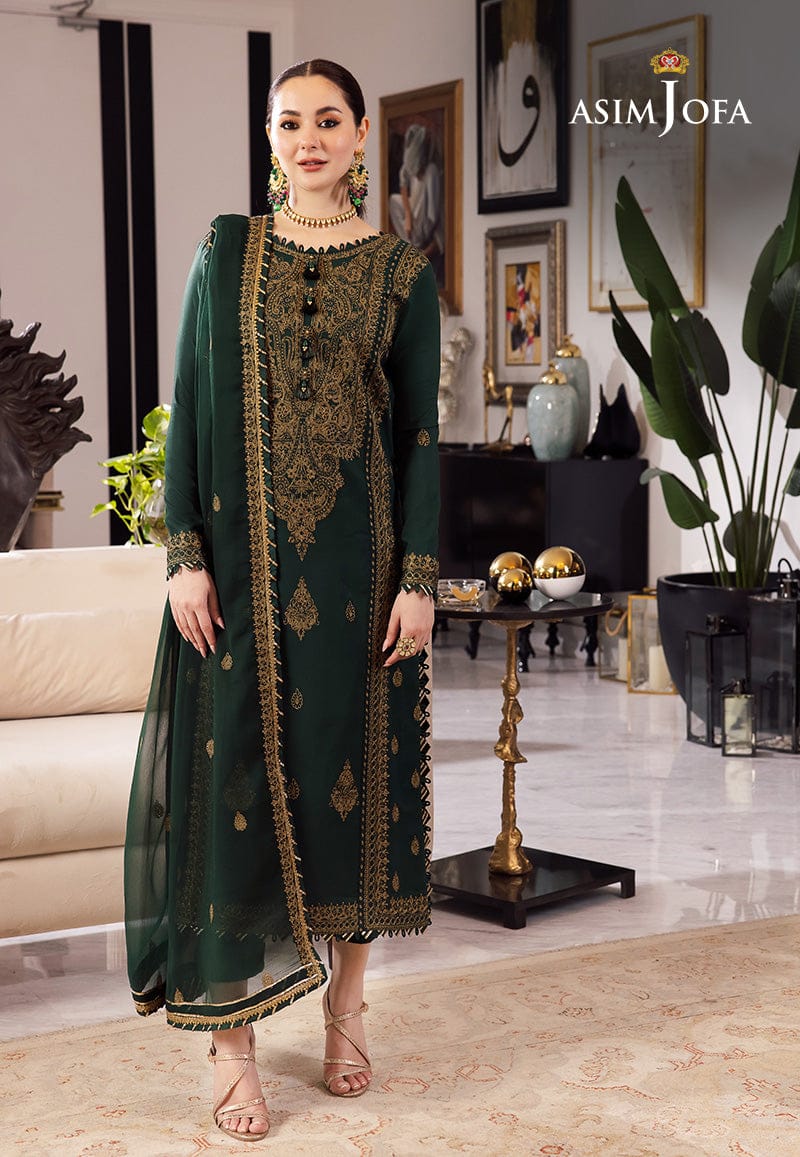 URGE AIRJET DHANAK 3PC GREEN EMBROIDERED SUIT WITH PRINTED SHAWL
