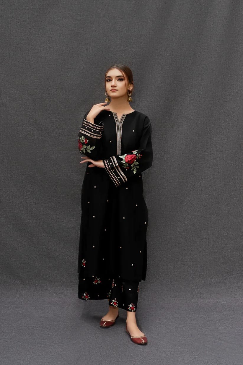 URGE AIRJET DHANAK 3PC BLACK EMBROIDERED SUIT