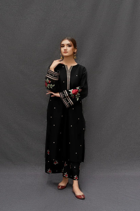 URGE AIRJET DHANAK 3PC BLACK EMBROIDERED SUIT