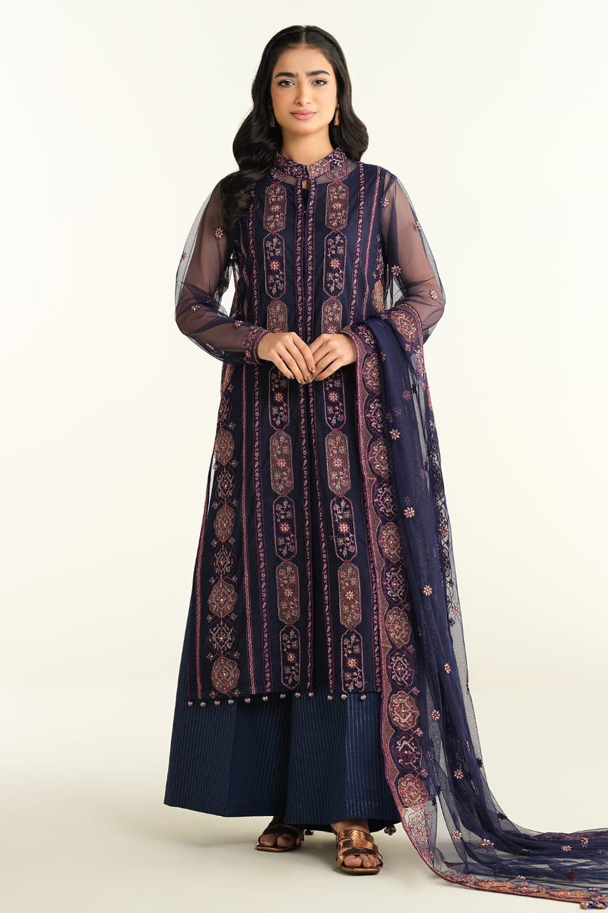 URGE AIRJET DHANAK 3PC PURPLE EMBROIDERED SUIT WITH PRINTED SHAWL