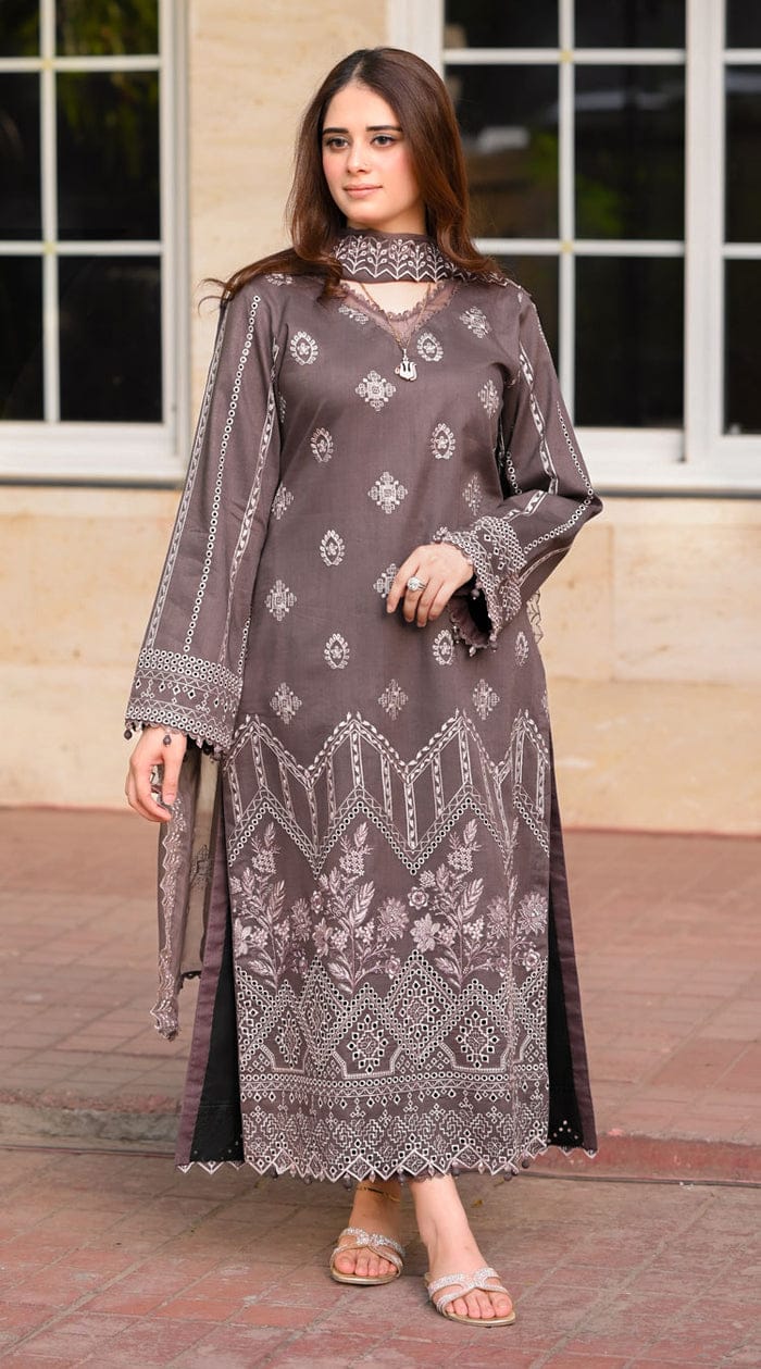 URGE AIRJET DHANAK 3PC EMBROIDERED SUIT WITH PRINTED SHAWL