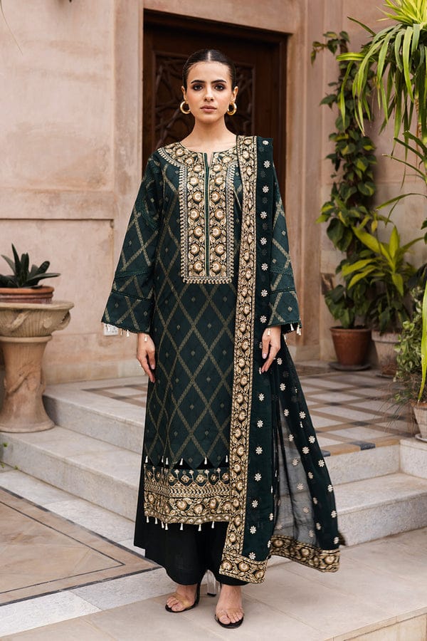 URGE AIRJET DHANAK 3PC BLACK EMBROIDERED SUIT WITH PRINTED SHAWL