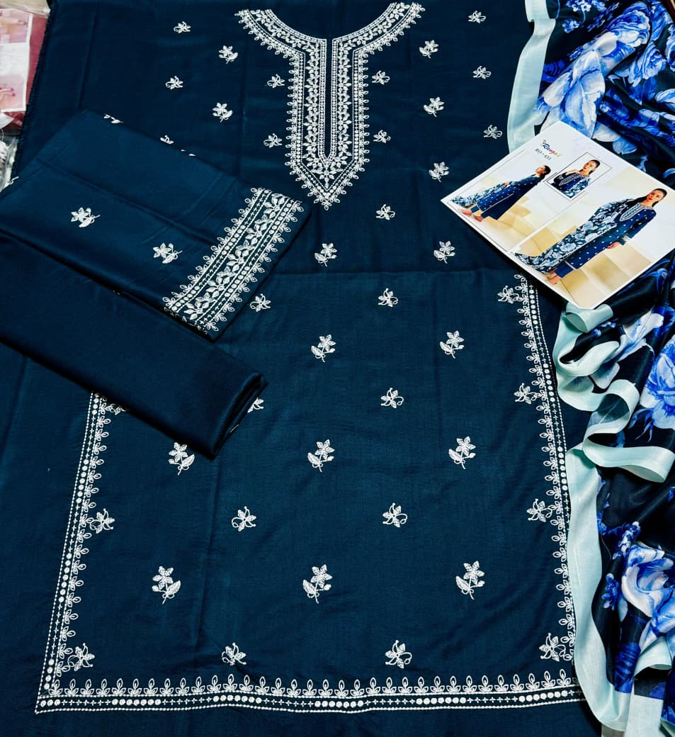 URGE AIRJET DHANAK 3PC PURPLE EMBROIDERED SUIT WITH PRINTED SHAWL